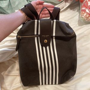 Henri Bendel Brown and White Stripe Canvas Backpack